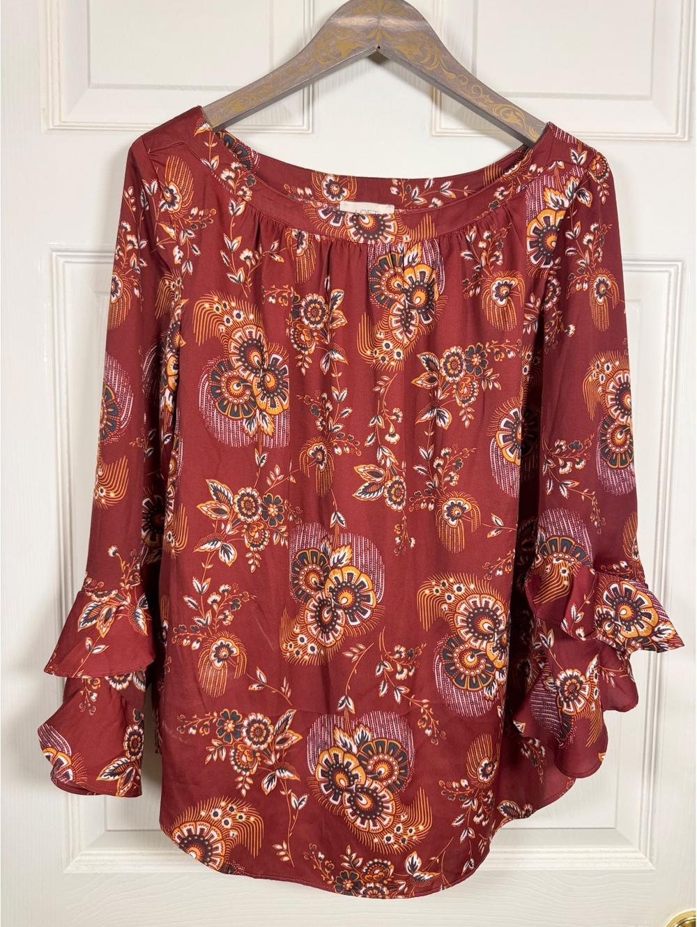 LOFT Women's Floral Print Ruffle Sleeve Blouse